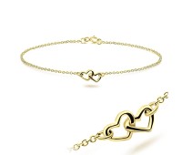 Gold Plated Double Heart Silver Bracelet BRS-12-GP